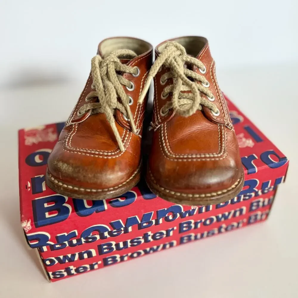 Buster Brown Shoes Toddler Leather Saddle Oxford Brown Sz 6 Vintage w Box USA